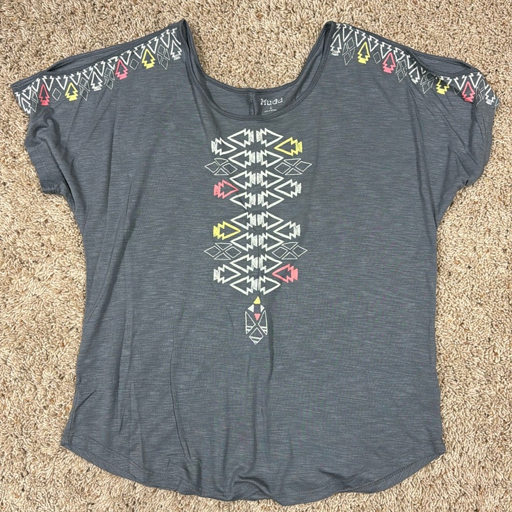 Grey Aztec Style Open Shoulder Top